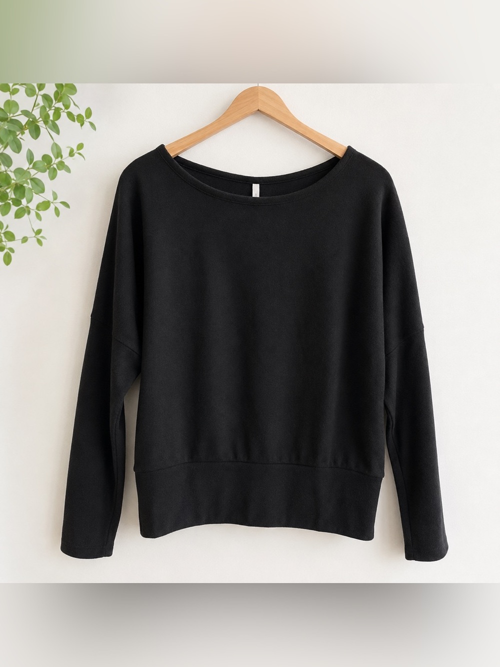 Black Dolman Sleeve Brushed Knit Long Sleeve Top Soft Stretchy Size M